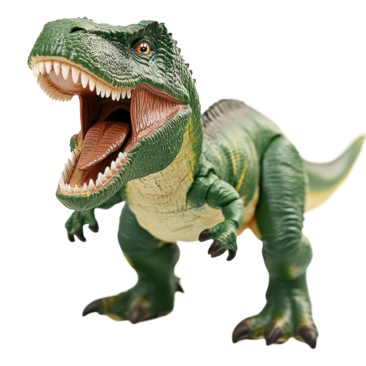 a toy dinosaur with its mouth open