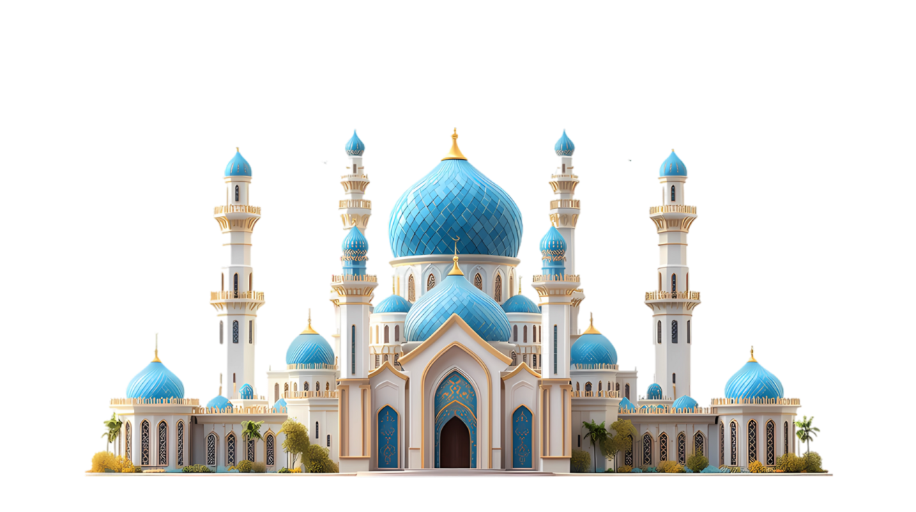 a large white building with blue domes