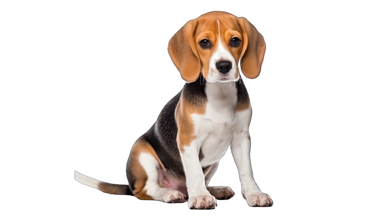 a beagle puppy sitting on a white background