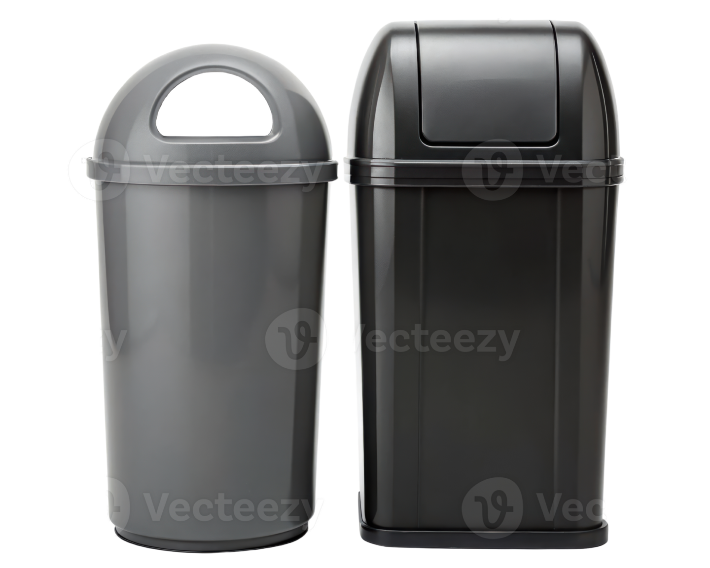 two black trash cans on a white background
