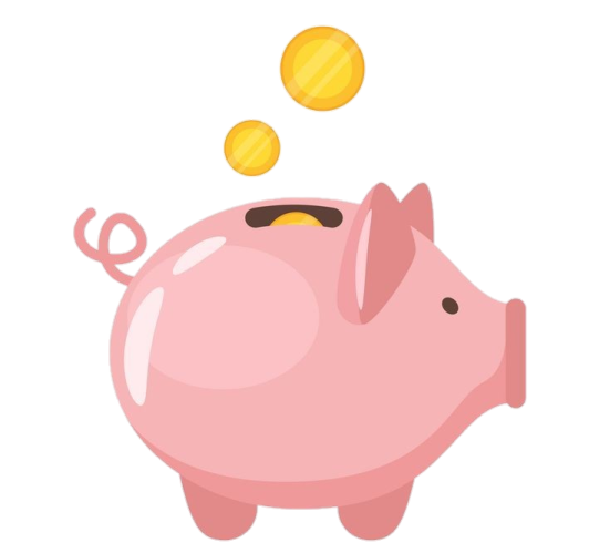 a pink piggy with coins coming out of it