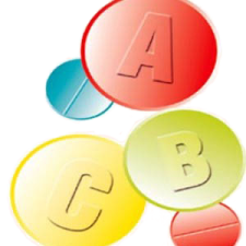 three pills with the letters a, b and c on them