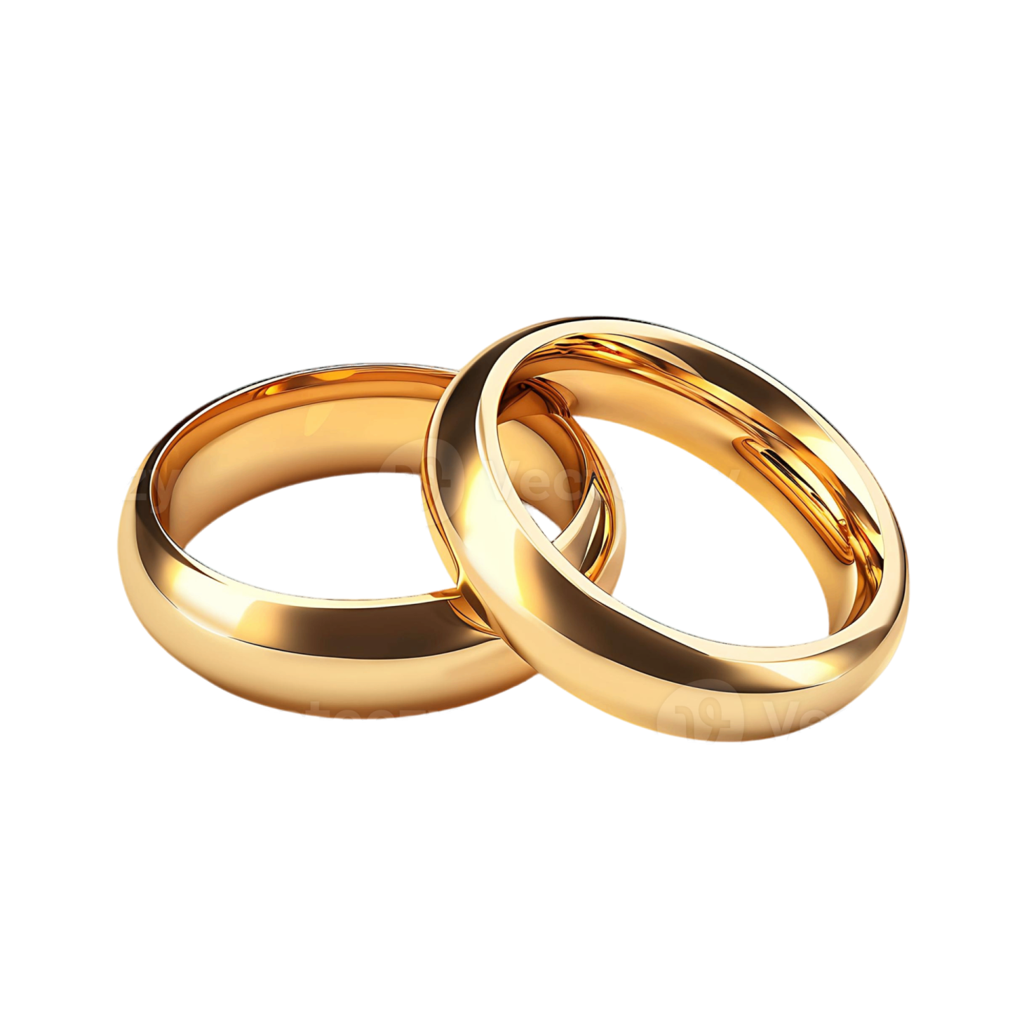 two gold wedding rings on a white background