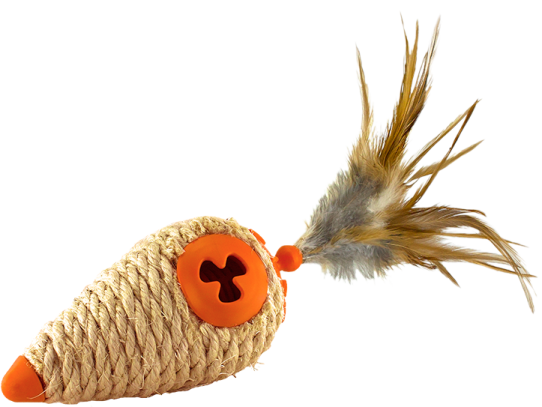 a cat toy with a feather on top of it