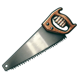 a hand saw with a wooden handle