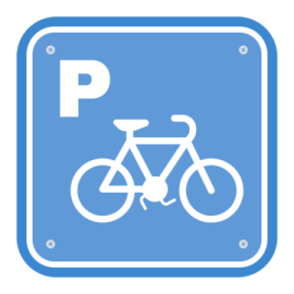 a blue sign with a bicycle on it