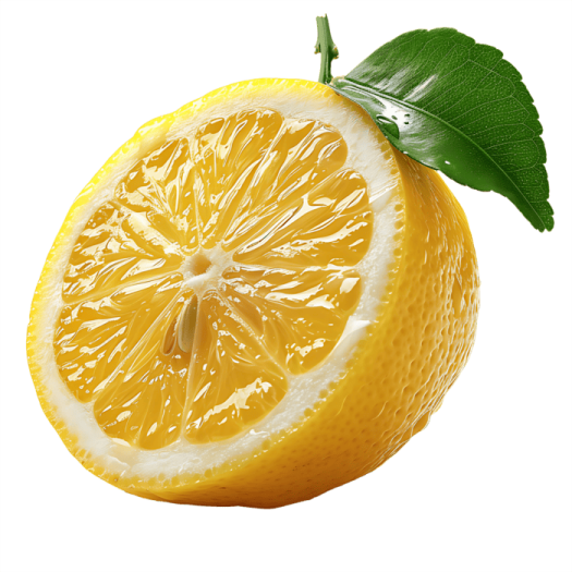 a half of a lemon with a green leaf