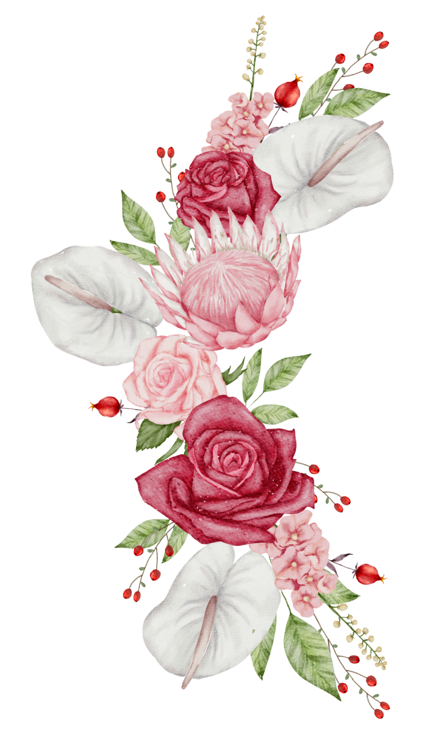 a watercolor drawing of roses and leaves