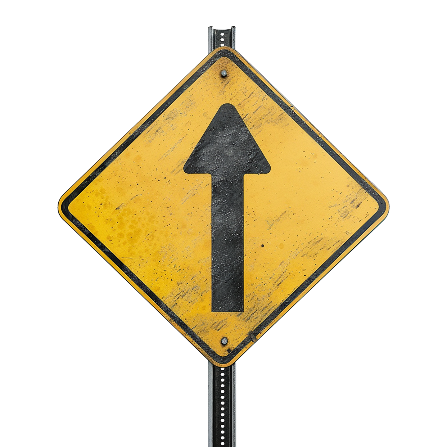 a yellow sign with an arrow on it