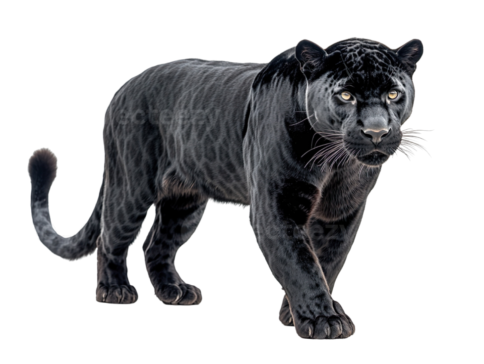 a black jaguar standing on a white background