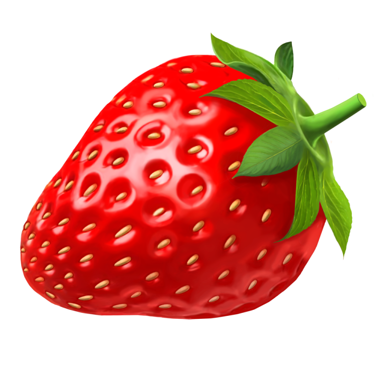 a red strawberry with green leaves on it