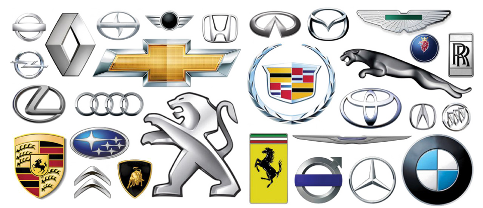 a bunch of car logos on a white background