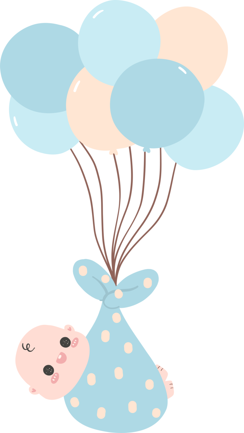 a baby bear holding balloons in the air