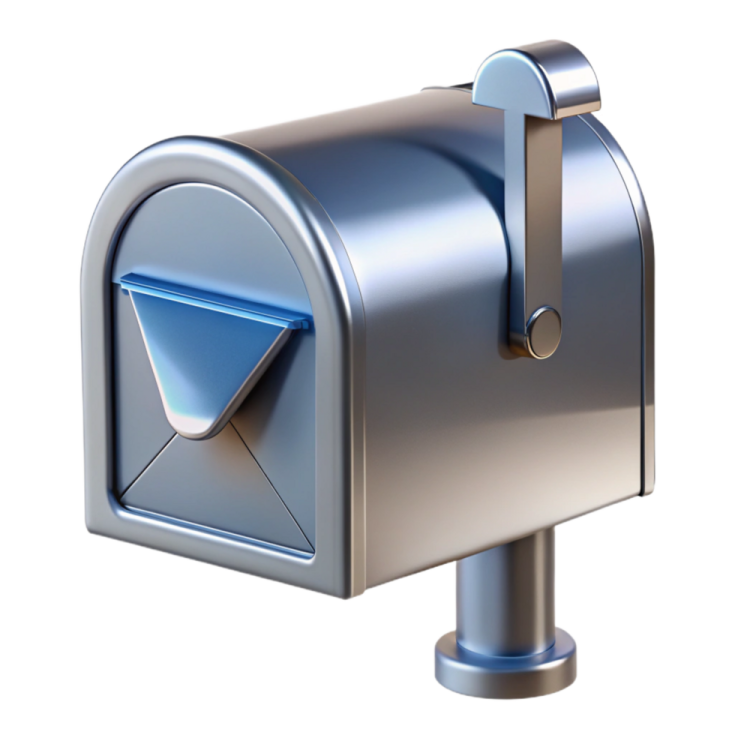 a silver mailbox with a blue envelope