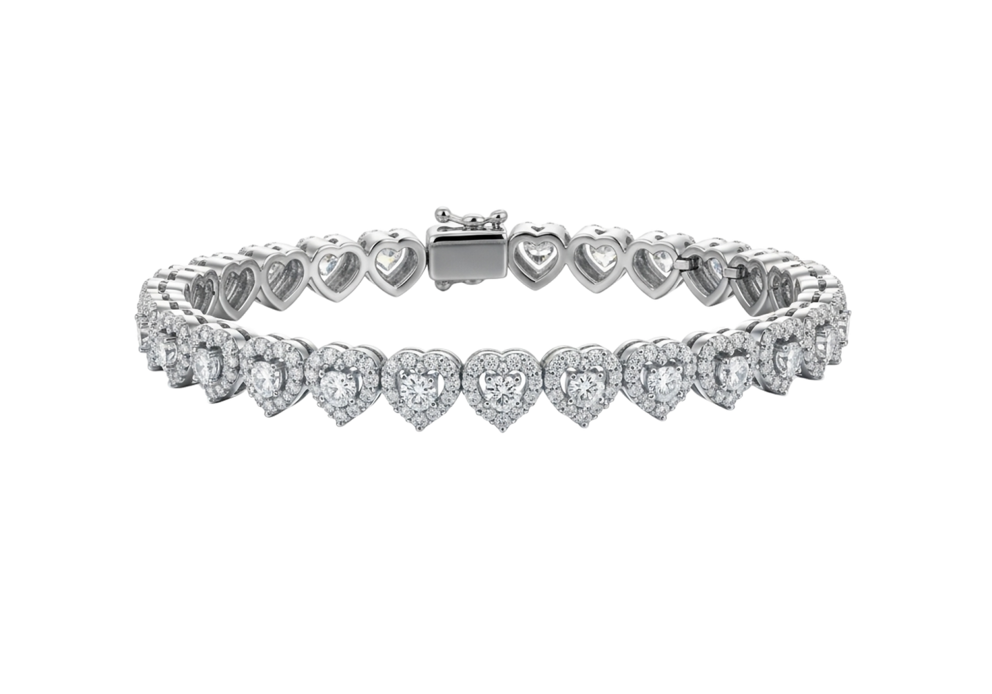 a white gold bracelet with heart shaped diamonds