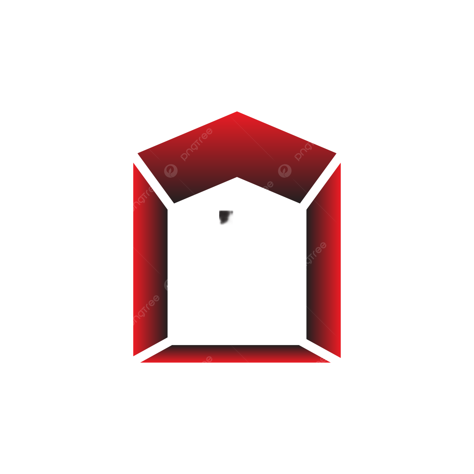 a house logo with a red background