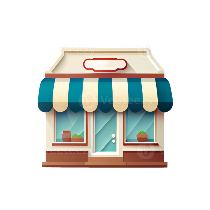 an illustration of a store with aws on the front