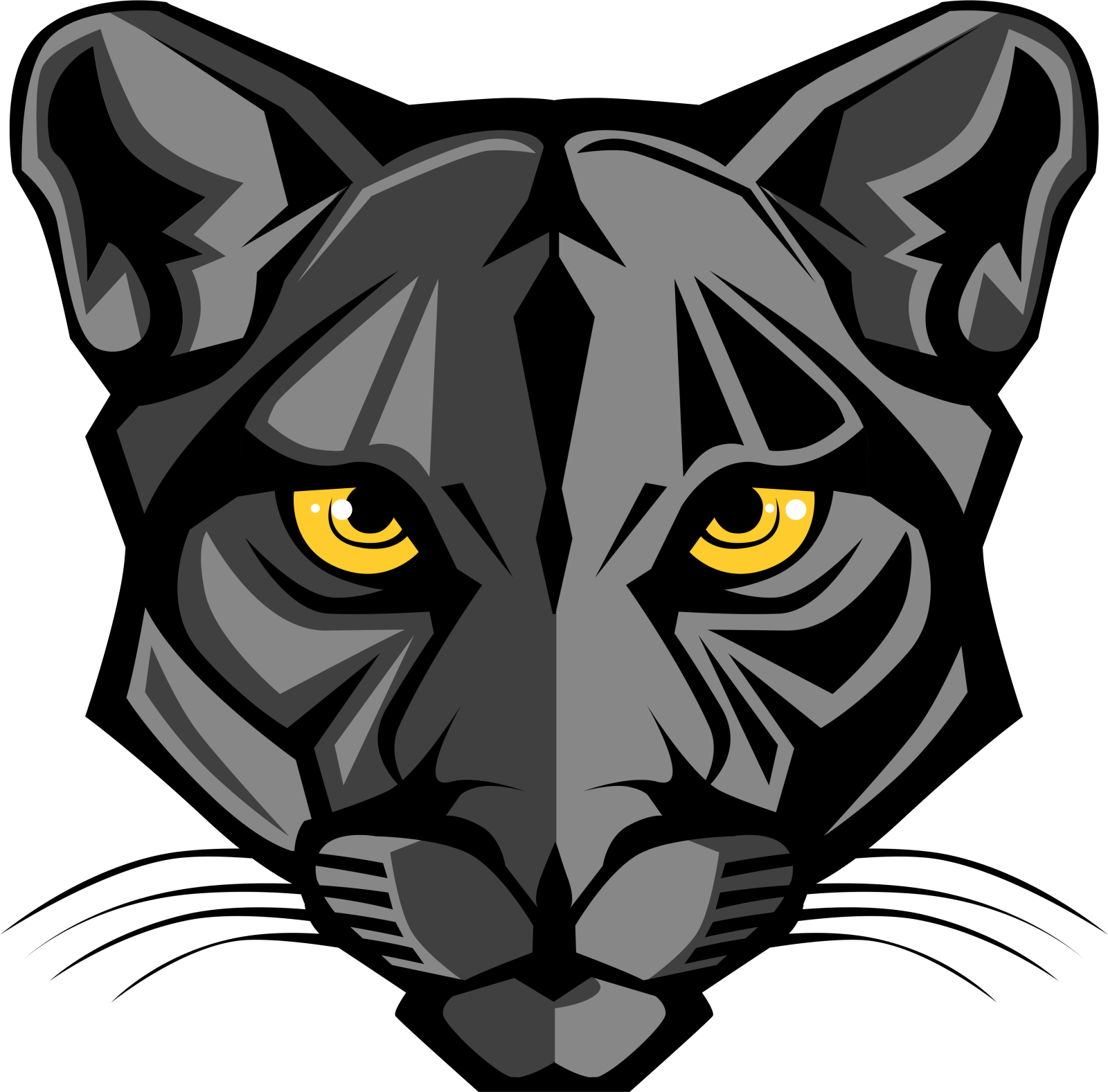 a black panther head with yellow eyes