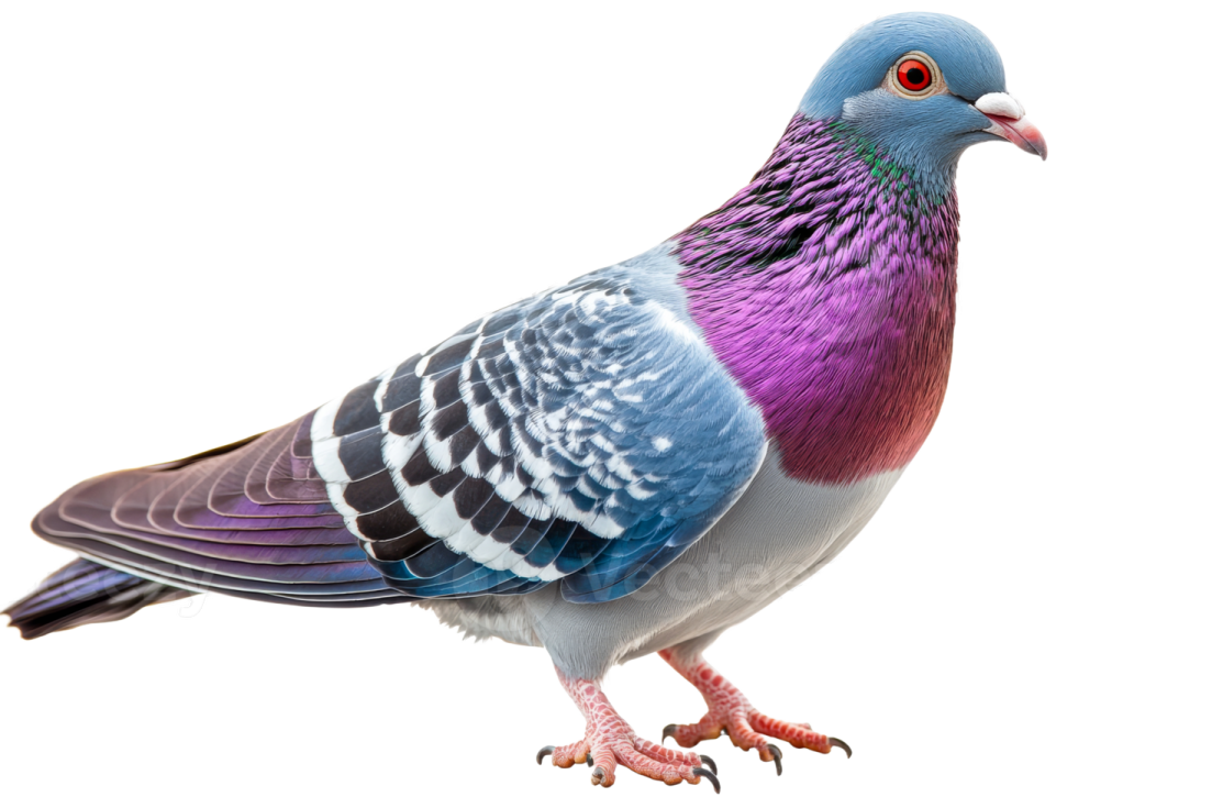 a close up of a pigeon on a white background