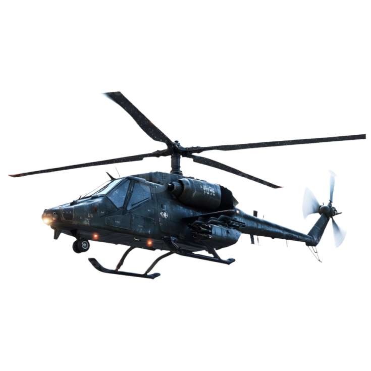 a black helicopter flying in the sky