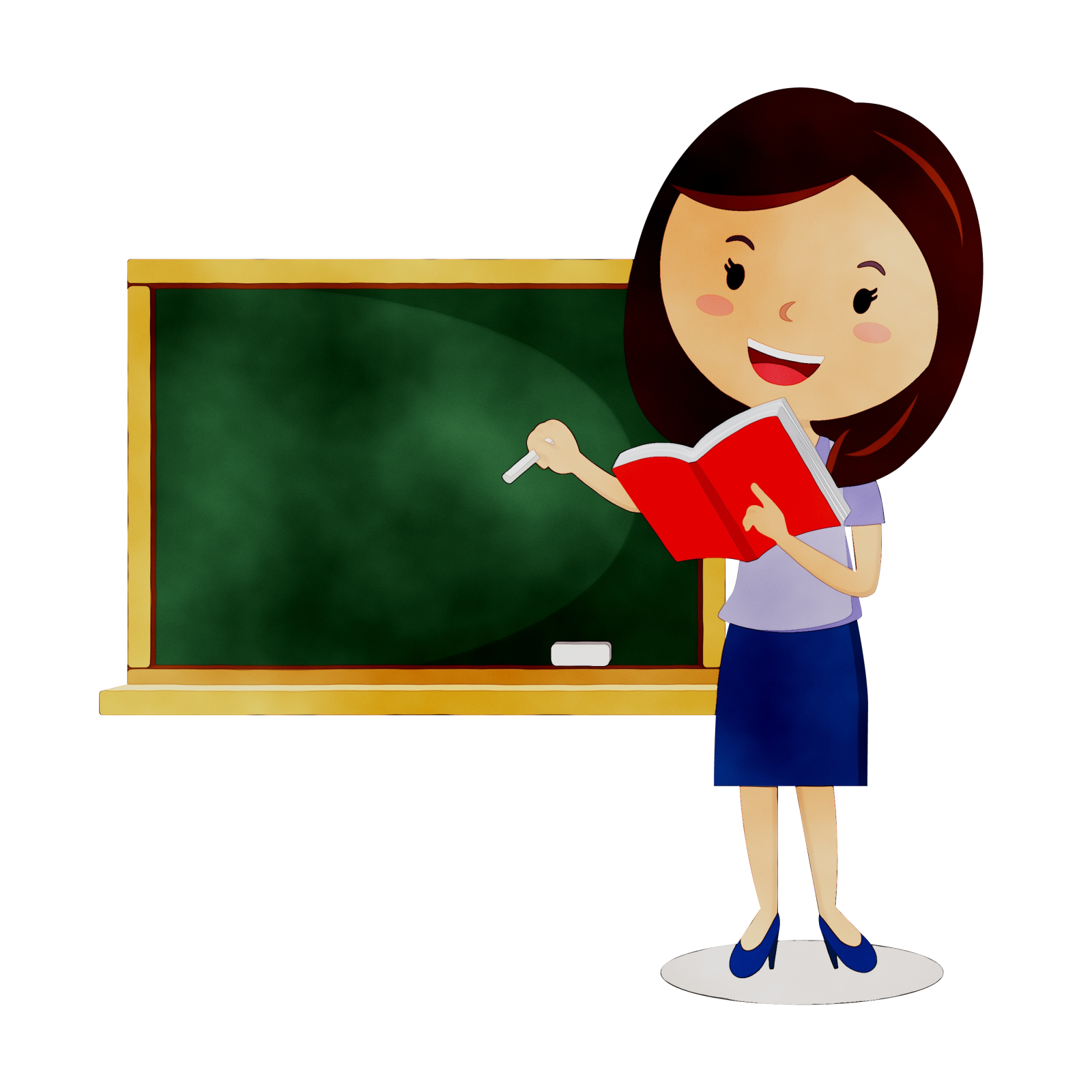 a woman standing in front of a blackboard