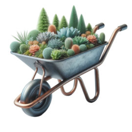a wheelbark with plants in it