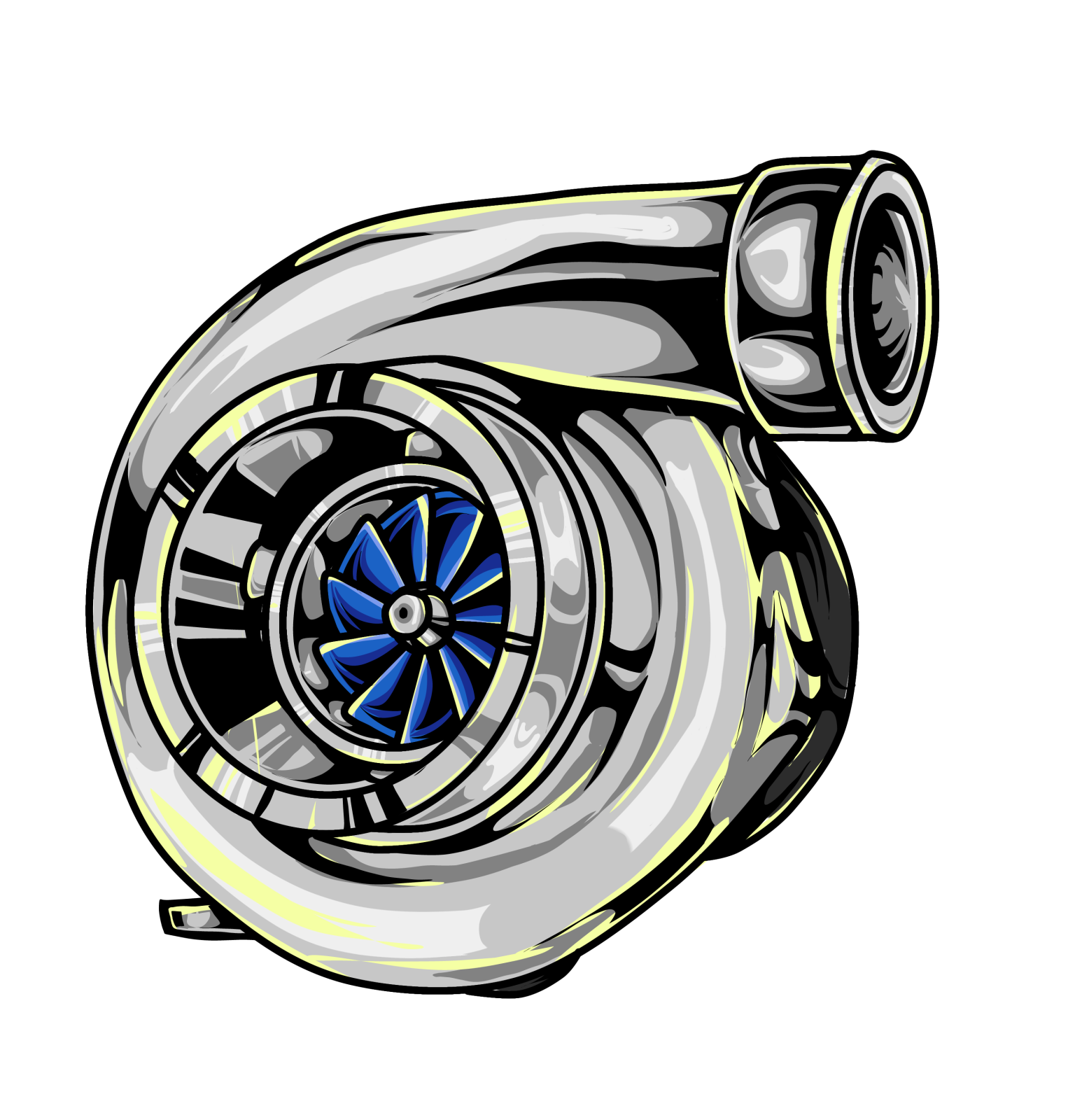 an image of a turbo with blue and yellow lights