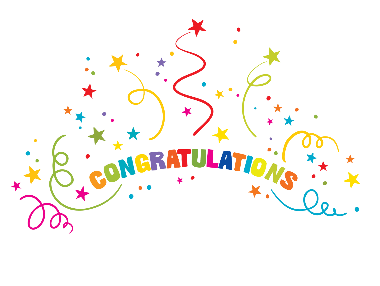 the word congratulations is surrounded by colorful stars
