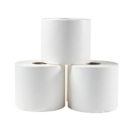 three rolls of toilet paper on white background