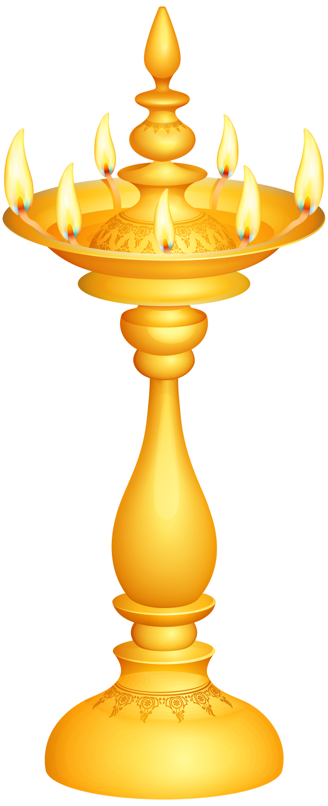 a golden oil lamp on a white background