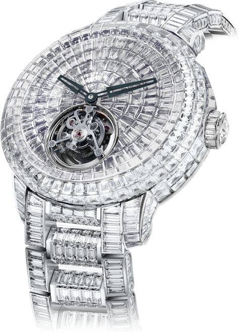 a white watch with diamonds on the dial