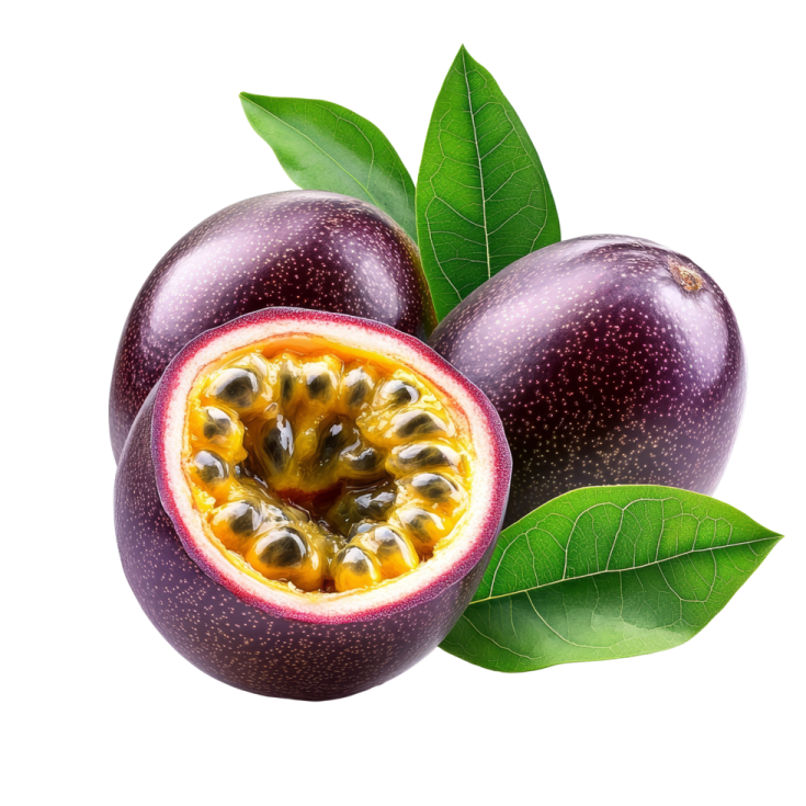 passion fruit with leaves on white background