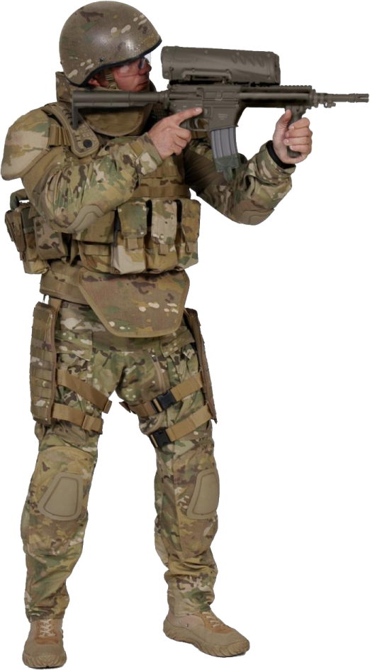 a soldier with a rifle in his hand