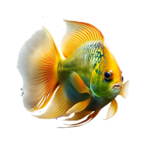 an orange and yellow fish with a white background