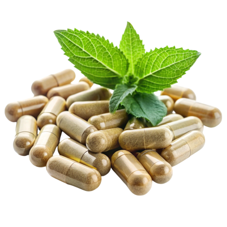 a pile of pills with a mint leaf on top