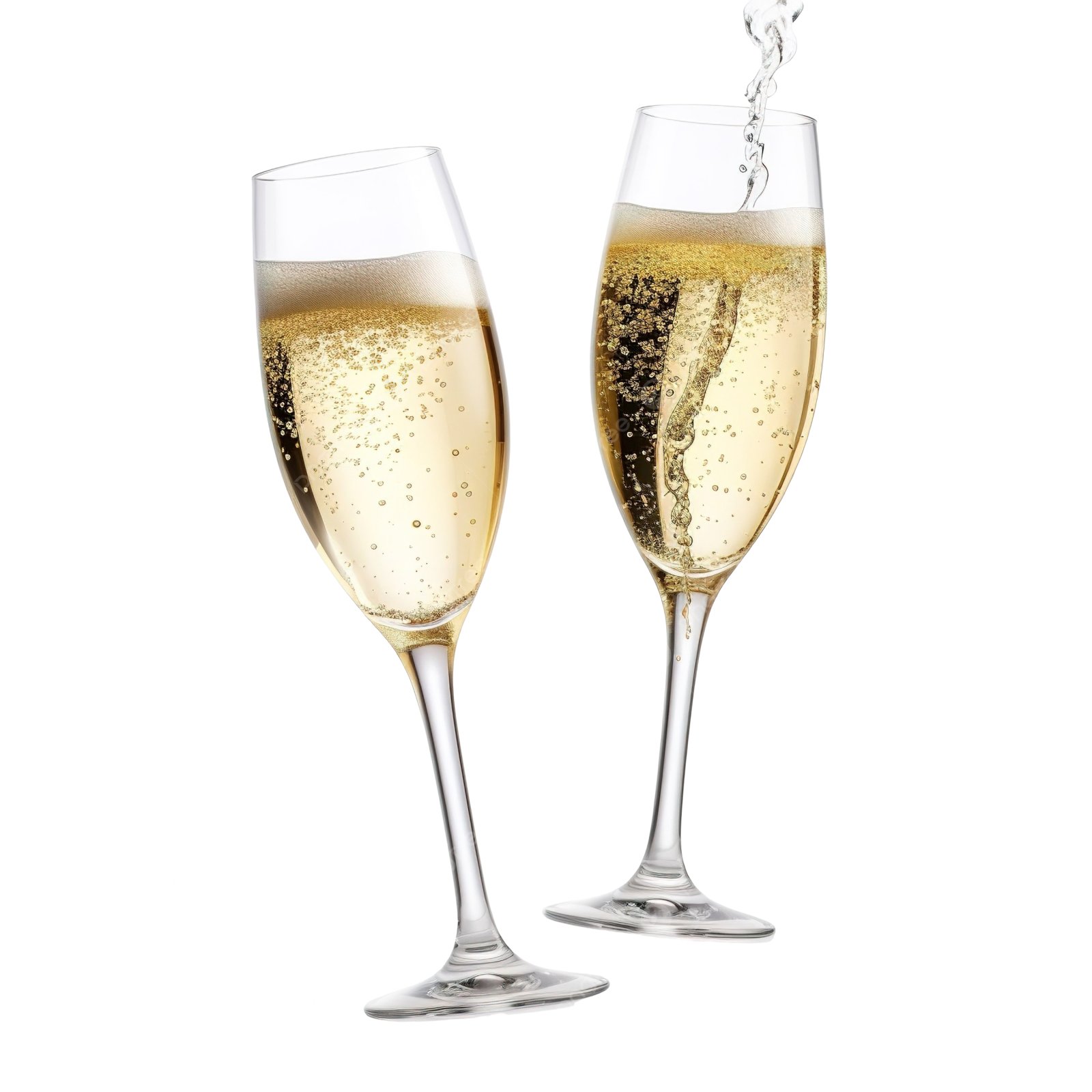 two glasses of champagne on a white background