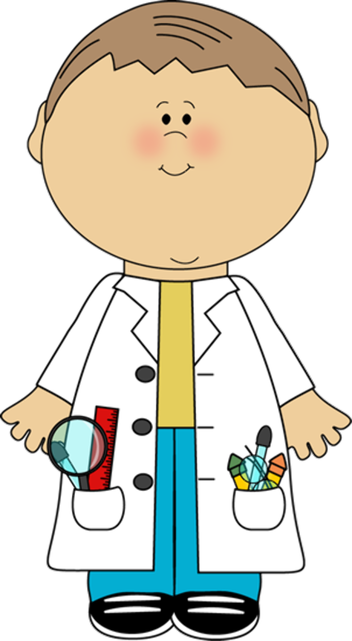 a cartoon character in a lab coat
