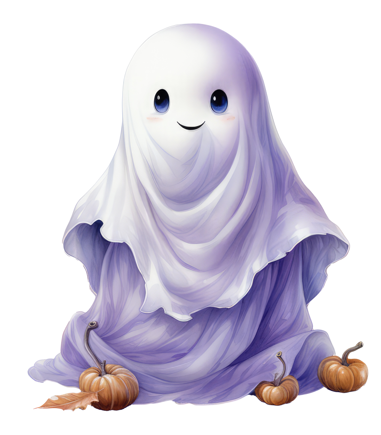 a ghost sitting on the ground next to pumpkins