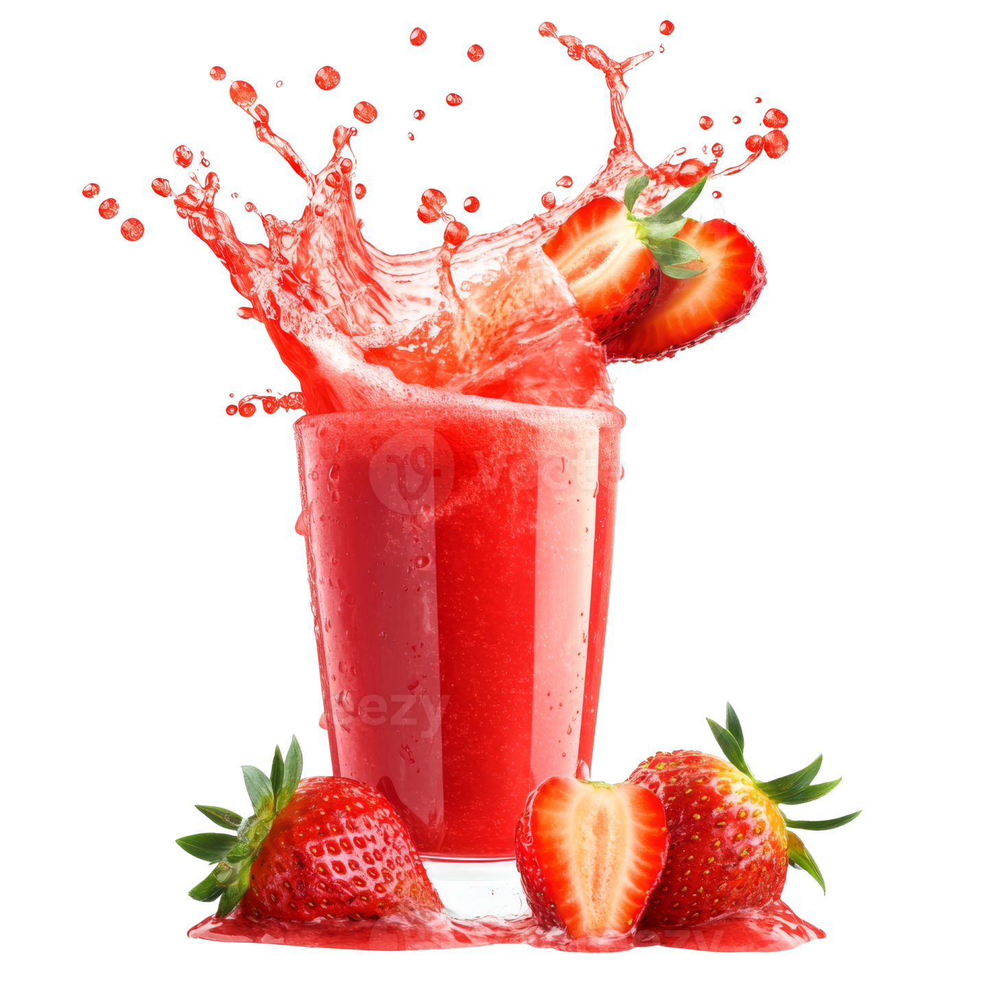 a glass of strawberry juice with straws and splash