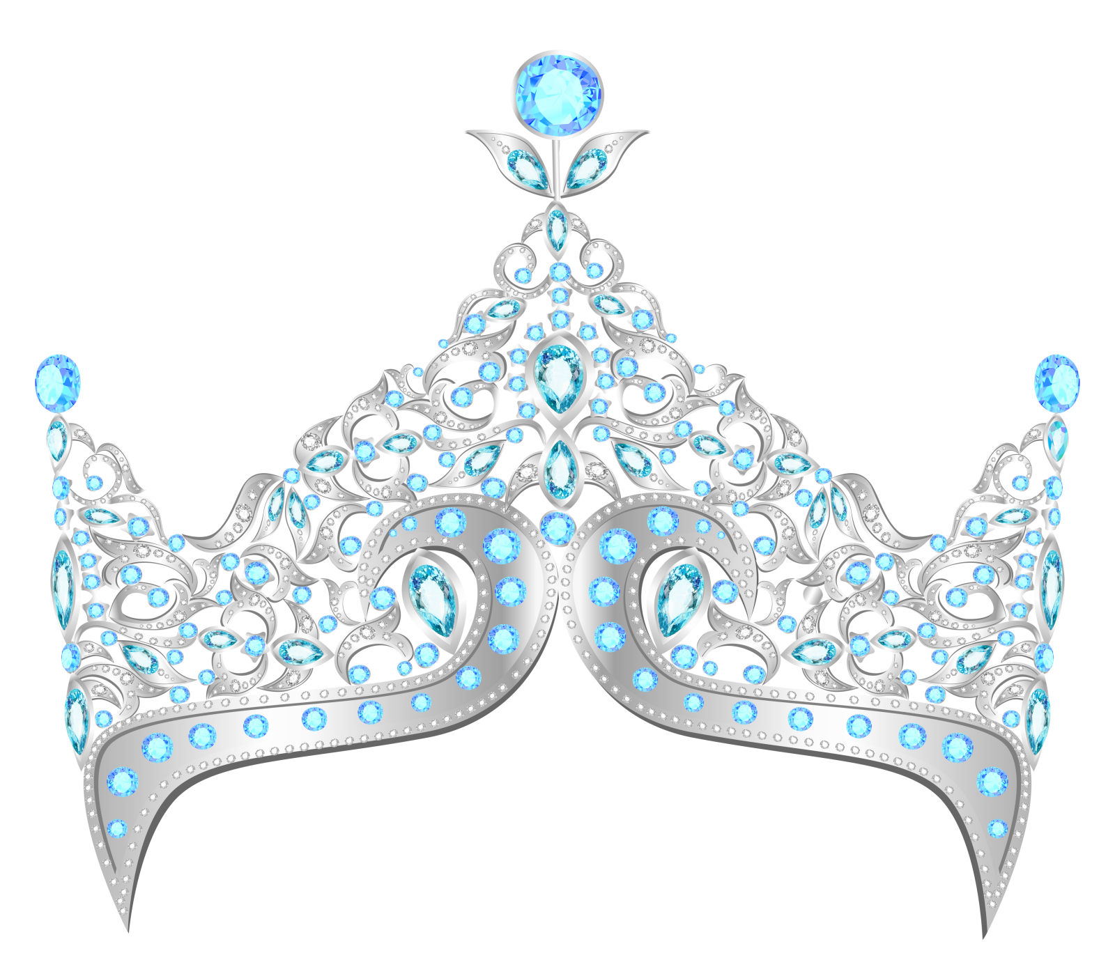a silver tia with blue crystals on it