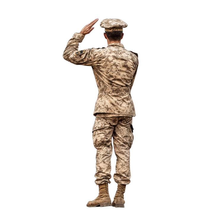 a soldier salutes with his hand in the air