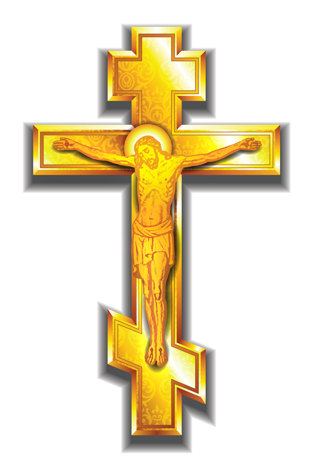 a golden cross with jesus on it