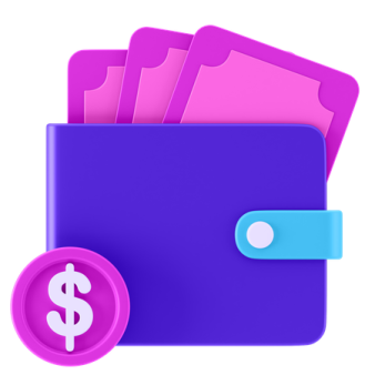 a purple wallet with pink and blue cards in it