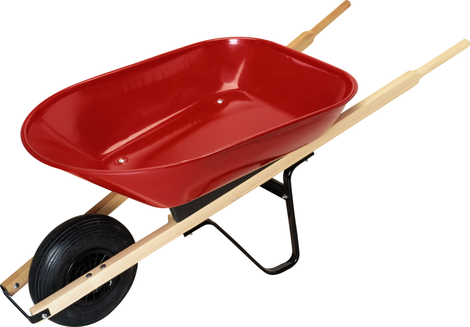 a red wheelbark with wooden handle