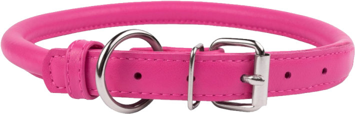 a pink leather dog collar with silver buckle