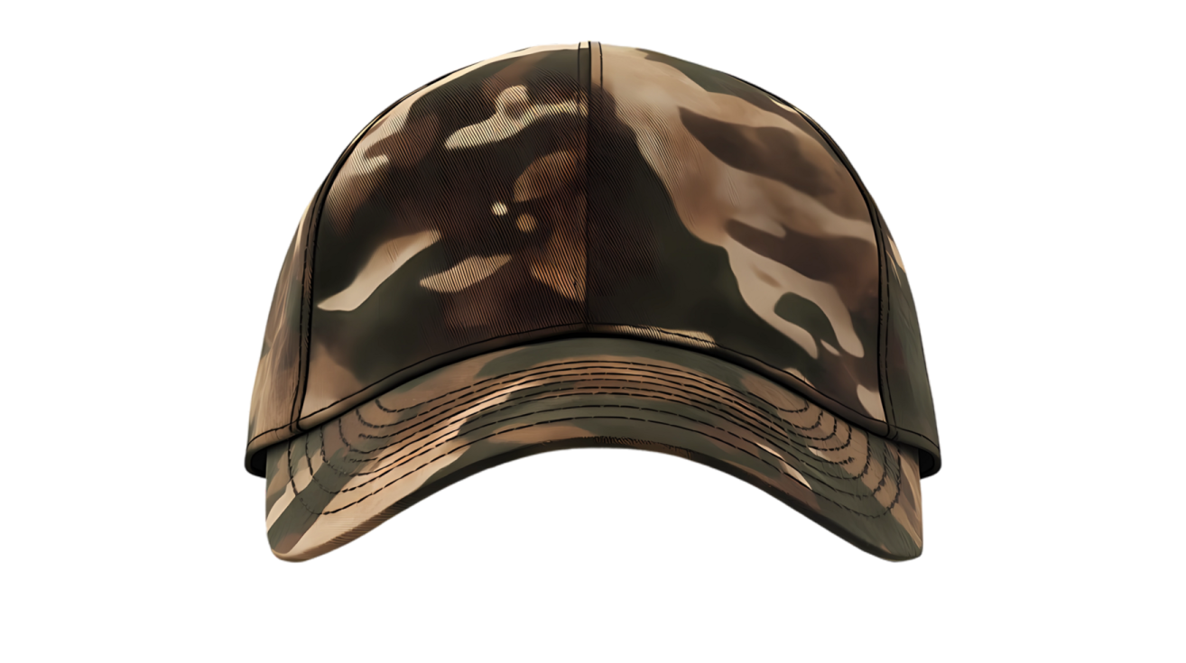 a brown and black camouflage cap with a white background