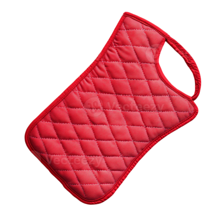 a red oven mit on a white background