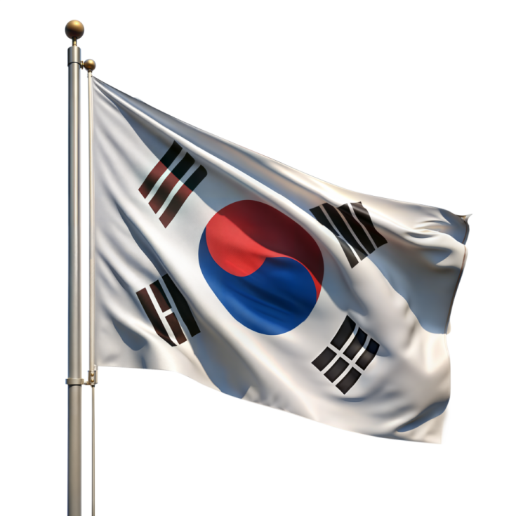 a south korean flag flying in the wind