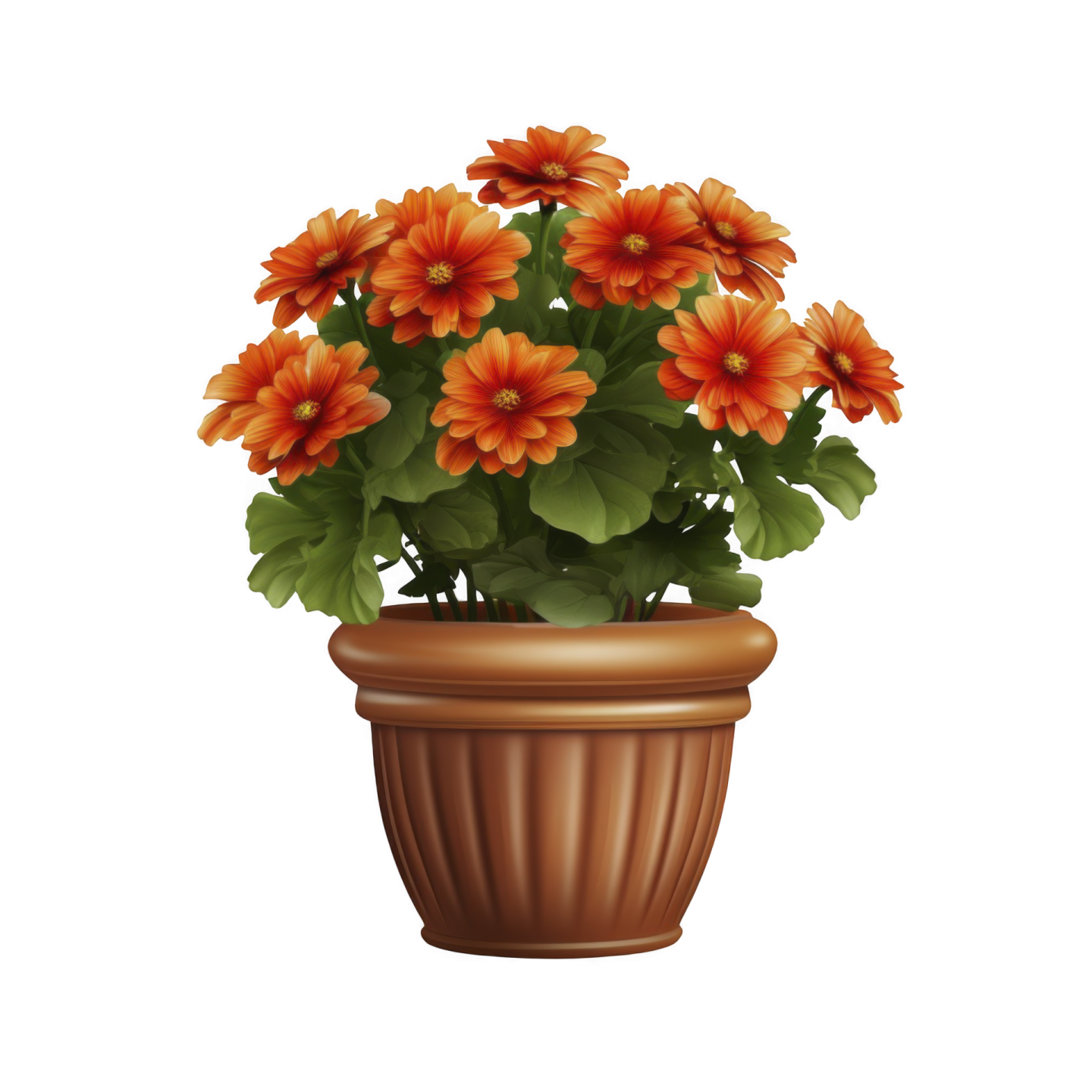 a pot with orange flowers in it