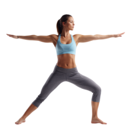 a woman is doing yoga on a white background